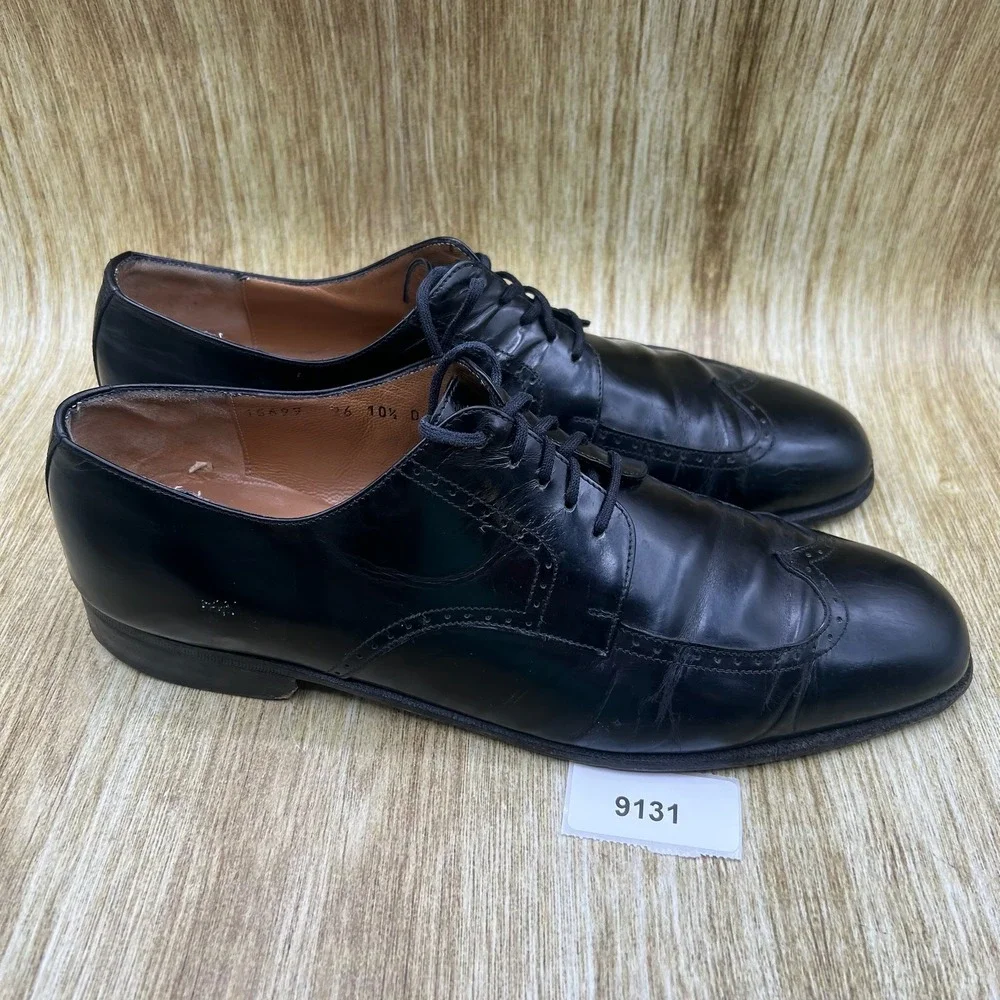 Salvatore Ferragamo Wingtip Oxford Men's 10.5 D Black Leather Brogue Italy 15699